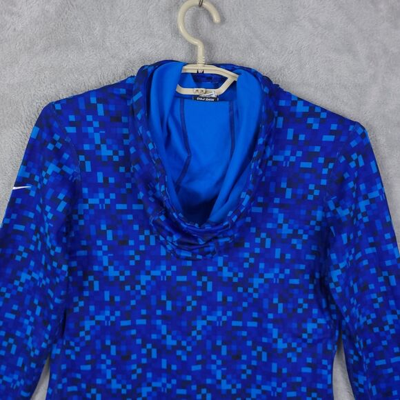 Nike Hoodie Womens L Blue Pro Dri FIT Pixel Digital Camo Thumbholes Long Sleeve - Picture 9 of 13